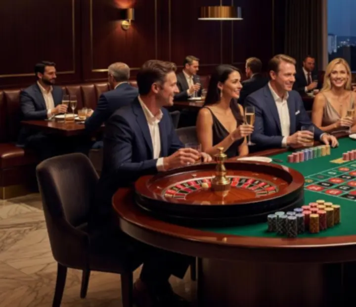 Roulette table under warm lighting in a refined bistro setting